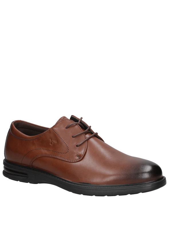 Zapato derby negro de cuero para hombre, estilo casual, elegante y cómodo.