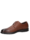 Zapato derby café de cuero para hombre, estilo casual, cómodo y elegante.