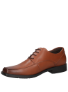 Zapato de cuero camel para hombre, estilo vestir, con punta cuadrada y taco plano.