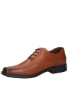 Zapato de cuero camel para hombre, estilo vestir, con punta cuadrada y taco plano.