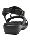 Sandalia negra de cuero para mujer con taco plano de 3.5 cm, ideal para un estilo informal.