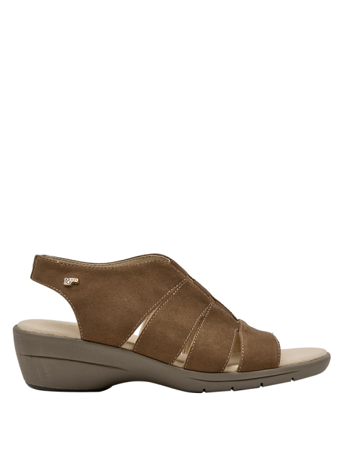 Calzado de cuero café femenino, ideal para días calurosos, diseño anatómico y cómodo para uso prolongado.