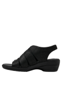 Sandalia de cuero negro para mujer, estilo casual, con diseño anatómico que ofrece confort y bienestar.