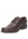 Zapato café de cuero para hombre, estilo vestir, con punta cuadrada clásica.
