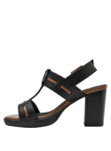 Sandalia de cuero negro, diseño casual para mujer, con taco bloque estilizador y confort inigualable.