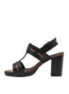 Sandalia de cuero negro, diseño casual para mujer, con taco bloque estilizador y confort inigualable.