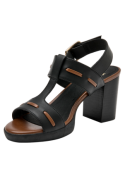 Sandalia de cuero negro para mujer, estilo casual, con forro suave y plantilla cómoda, ideal para todo el día.