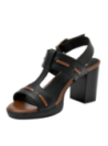 Sandalia de cuero negro para mujer, estilo casual, con forro suave y plantilla cómoda, ideal para todo el día.