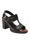 Sandalia casual de cuero negro para mujer, con punta abierta y taco bloque, perfecta para mantener frescura.