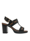 Sandalia negra de cuero para mujer, diseño casual con taco bloque, ideal para días calurosos por su comodidad.