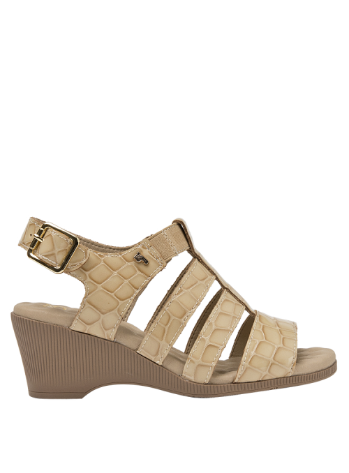 Sandalia de cuero beige para mujer, diseño anatómico y cómodo para uso diario en verano.