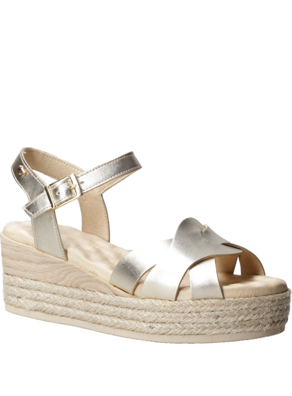 Sandalia negra de cuero para mujer, estilo casual, con taco cuña de 9.5 cm y diseño anatómico.