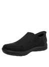 Zapatilla negra de hombre en cuero y textil, mocasín casual sin cordones, ideal para uso diario con costuras.