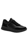 Zapatilla casual negra de mujer, combinando materiales suaves y gamuza, perfecta para uso cotidiano e informal.