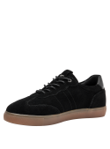 zapatilla negra de cuero para mujer con diseño clásico y urbano, ideal para un look casual, con exterior de gamuza elegante