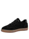 zapatilla negra de cuero para mujer con diseño clásico y urbano, ideal para un look casual, con exterior de gamuza elegante