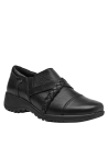 Zapato negro de cuero para mujer con detalle trenzado, suela de goma antideslizante, perfecto para estilo casual diario.