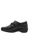 Calzado casual negro de cuero para mujer, sin cordones, con taco moderado para estabilidad y comodidad prolongada.