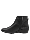 Botín casual de cuero negro con cremallera metálica lateral, estilo elegante y moderno para mujer.