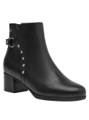 Botín elegante de cuero negro para mujer con suela antideslizante, ideal para caminar por la ciudad con comodidad y estilo.