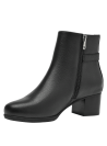 Botín negro de cuero para mujer, textura granulada, diseño elegante y contemporáneo, ideal para un look casual.