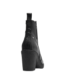 Botín de cuero negro estilo Chelsea para mujer con puntera redondeada, proporcionando comodidad adicional para los dedos.