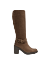 Bota casual de cuero café, versátil para atuendos formales e informales, adecuada para diversas ocasiones.