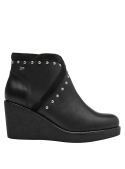 Botín casual de cuero negro para mujer, plataforma que añade altura y comodidad, perfecto para el uso diario.