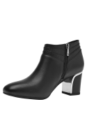 Botín casual de cuero negro para mujer, cierre lateral para ajuste cómodo, taco medio para estilo y comodidad diaria.