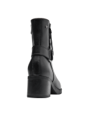 Botín de cuero negro para mujer, estilo moderno con toque clásico, suela antideslizante ideal para diversas superficies.