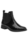 Botín Chelsea negro de cuero para mujer, con textura de piel de reptil y elástico lateral, ideal para uso urbano diario.