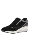 Calzado casual de cuero negro para mujer, con un diseño funcional sin cordones y acabado de gamuza suave.