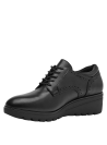 Zapato de cuero negro para mujer, estilo clásico oxford con plataforma moderna y cierre de cordones.