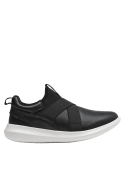 zapatilla negra urbana de cuero para hombre con diseño moderno y limpio, perfecta para quienes buscan comodidad al vestirse.