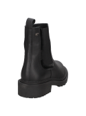 Botín de cuero negro con tirador trasero, diseño Chelsea que combina elegancia y funcionalidad.