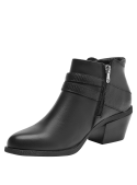 Botín negro de cuero para mujer, punta afilada sofisticada y suela robusta antideslizante.