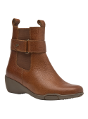 Botín Chelsea café de cuero para mujer, ideal para invierno, con punta cuadrada y taco plano de 5 cm.