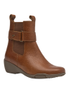 Botín Chelsea café de cuero para mujer, ideal para invierno, con punta cuadrada y taco plano de 5 cm.