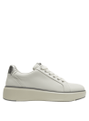 zapato deportivo blanco de cuero con borde metálico, versátil para diversas ocasiones casuales