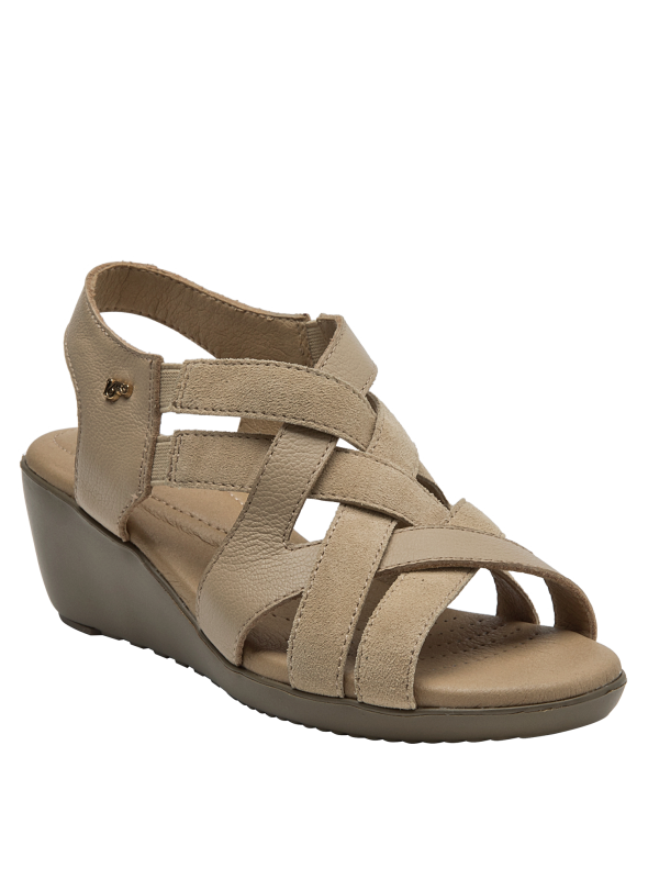 Sandalia de cuero beige para mujer, con suela de plataforma y estilo casual, perfecta para cualquier ocasión.