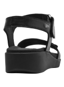 sandalia negra de cuero para mujer, suela cómoda, ideal para paseos y salidas informales.
