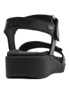 sandalia negra de cuero para mujer, suela cómoda, ideal para paseos y salidas informales.