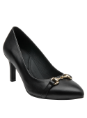 sofisticado calzado de cuero negro para mujer con detalle metálico, perfecto para eventos formales