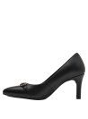 calzado formal de cuero negro para mujer, sofisticado y versátil con diseño clásico y detalle dorado