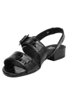 Sandalia negra de cuero con textura de cocodrilo, diseño formal para mujer.
