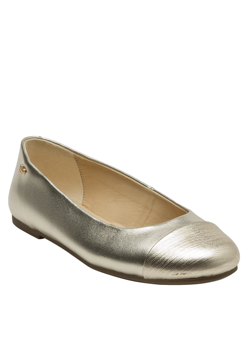 Elegante ballerina de cuero dorado, ideal para reuniones y eventos casuales.