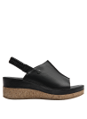 Sandalia casual de cuero negro con plataforma que simula corcho para un toque natural.