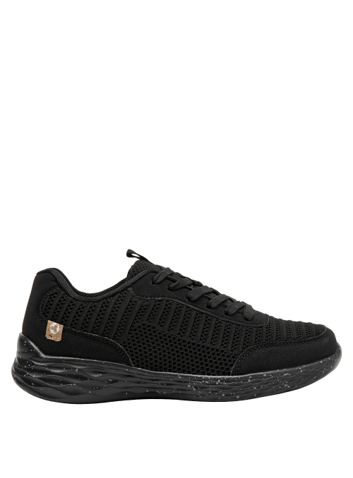 zapatilla urbana negra con diseño minimalista y elegante, combinable con jeans o vestidos casuales.