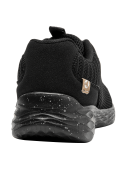 zapatilla deportiva negra de mujer con textura de malla y cordones del mismo color, ideal para un look urbano y chic.