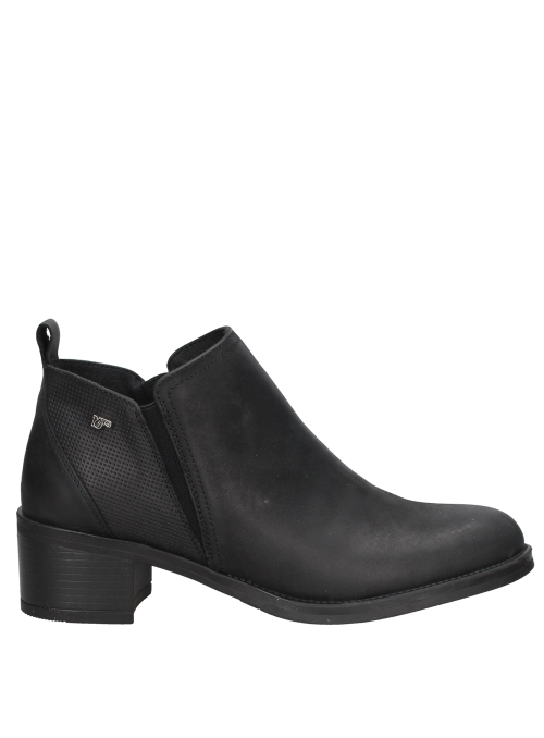 Elegante botín de cuero negro para mujer, con diseño atemporal y práctico elástico.